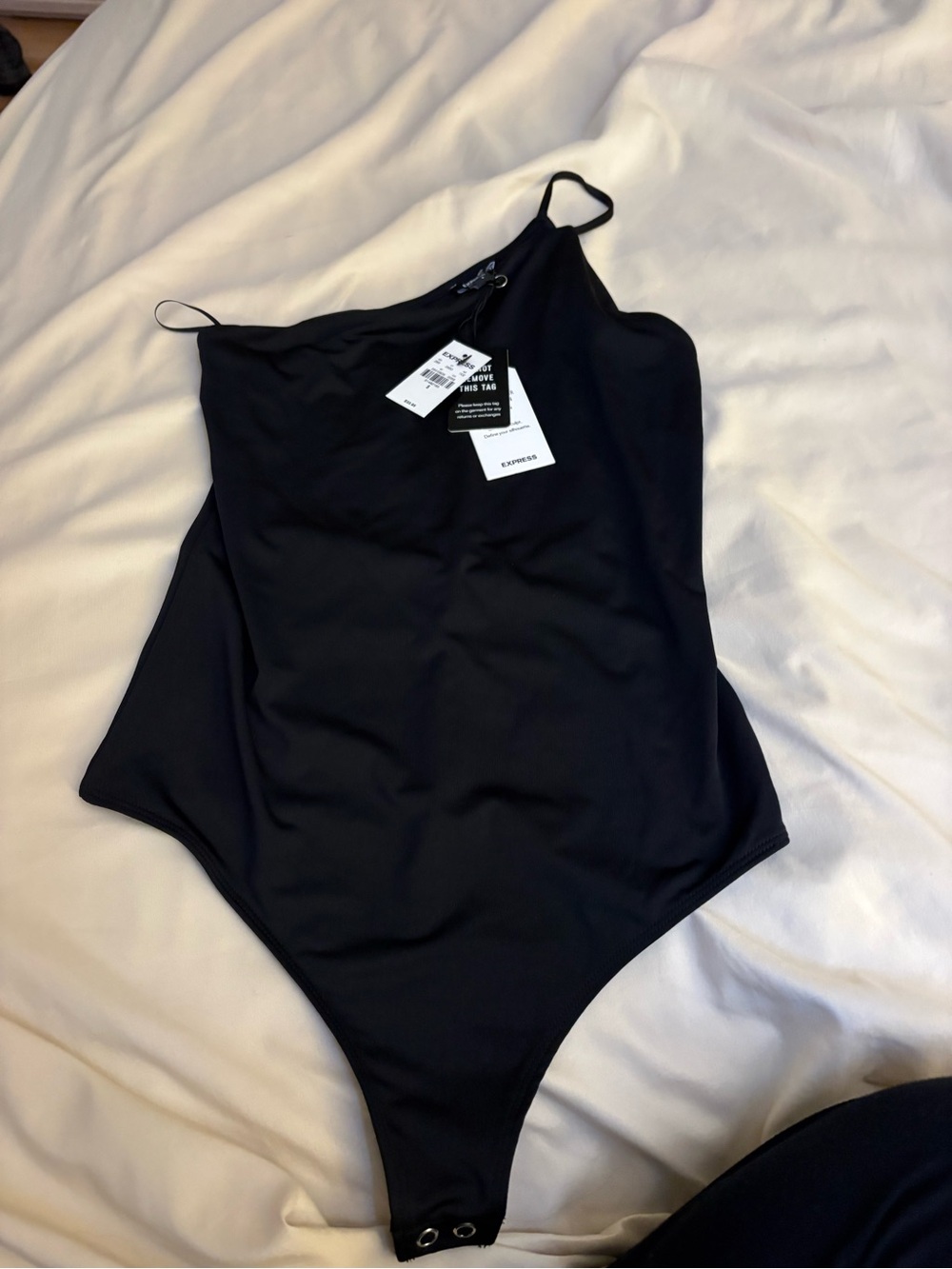 NWT Express women’s Black One-Shoulder Bodysuit with Snap Bottom